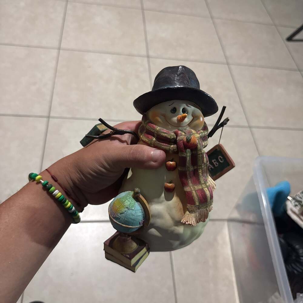 Teacher Snowman Figurine with Globe and ABC Chalkboard Christmas Decor - Picture 3 of 10
